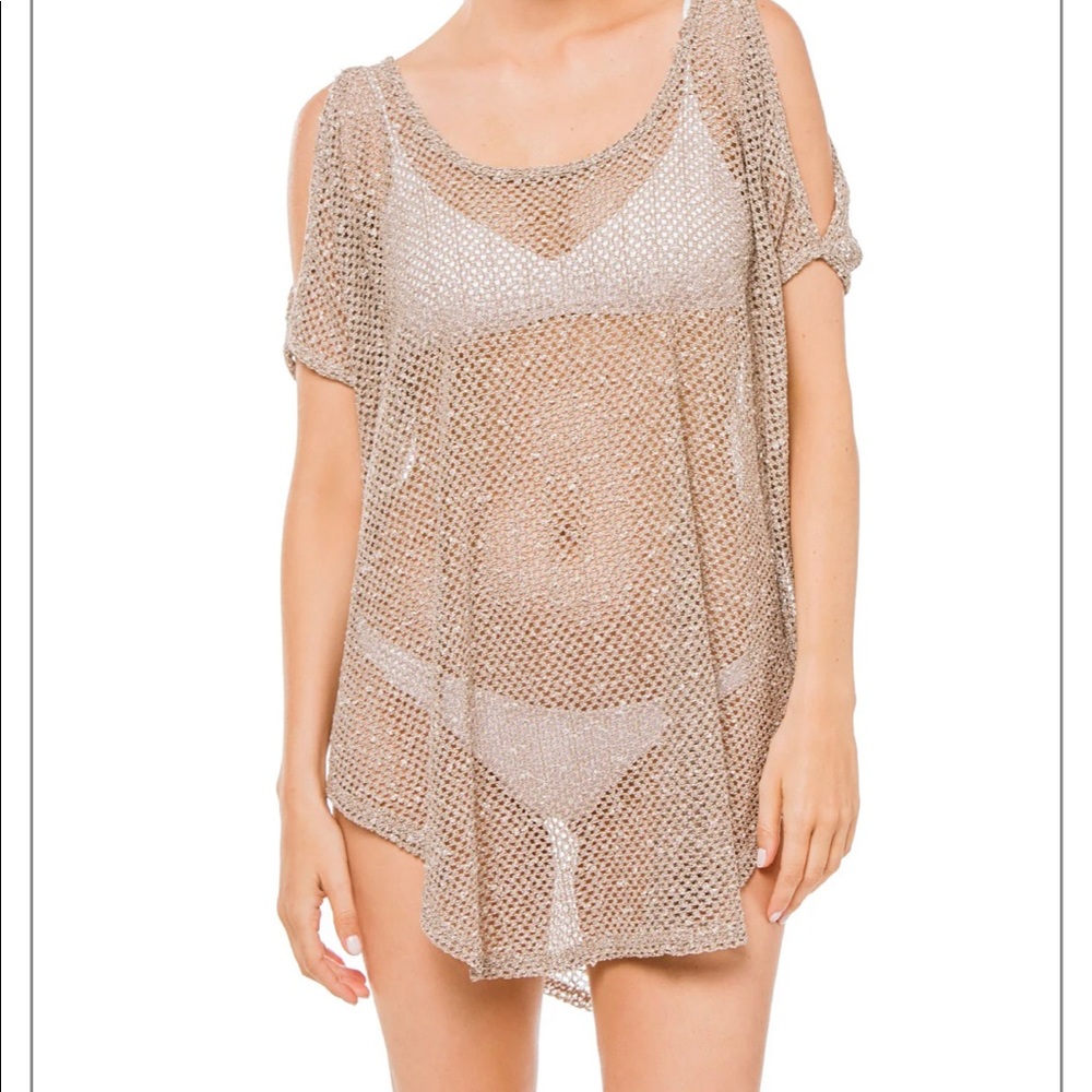 Elif sheer cold shoulder tunic, size xs, blush